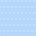 Dental vector background with blue teeth with white contour in a row side by side and alternately under each other on a blue backg