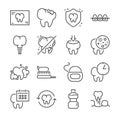 Dental vector line icon set. Included the icons as tooth, Dental floss, mouthwash and more.