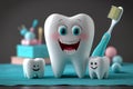 Dental whimsy Funny tooth character with toothbrush, oral hygiene