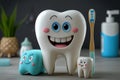 Dental whimsy Funny tooth character with toothbrush, oral hygiene