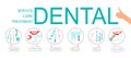 Dental word vector infographic illustration with icons for orthodontic treatment and care,stomatological tools,implants,tooth with