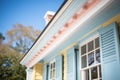 dentil moldings on eaves of a classic georgian home with blue shutters