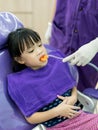 Dentist and assistant checking and cleaning asian girls teeth us Royalty Free Stock Photo