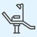 Dentist chair line icon. Medical arm-chair with lamp. Health care vector design concept, outline style pictogram on