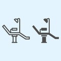 Dentist chair line and solid icon. Medical arm-chair with lamp. Health care vector design concept, outline style