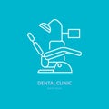 Dentist chair, orthodontics line icon. Dental care equipment sign, medical elements. Health care thin linear symbol for