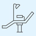 Dentist chair thin line icon. Medical arm-chair with lamp. Health care vector design concept, outline style pictogram on