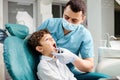 Dentist checks the child`s teeth