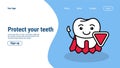 Dentist cleaning tooth. Dental doctor landing page, online creative dentistry care, implantation and treatment