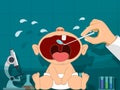 Dentist and crying baby. Teething infant. Vector flat graphics