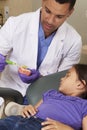 Dentist Demonstrating How To Brush Teeth To Young Female Patient