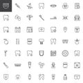 Dentist dental line icons set