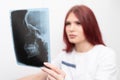 Dentist doctor checking dental x-ray orthopantomogram. Dental panoramic radiography Royalty Free Stock Photo