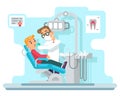Dentist doctor hospital cabinet medical services patient flat design vector illustration