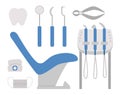 Dentist equipment icons pack. Tooth care tools vector set. Elements for healthy teeth. Dentistry collection isolated on white Royalty Free Stock Photo