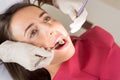 Dentist examining a female patient`s teeth in the dentist office Royalty Free Stock Photo
