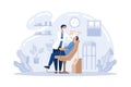 Dentist examining patient with nurse assistance. Man visiting dental clinic, sitting in dentist chair. Vector illustration for Royalty Free Stock Photo