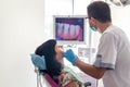 Dentist examining patient`s teeth with intraoral camera Royalty Free Stock Photo