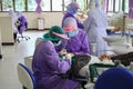 Dentist examining a patient teeth in medical treat dental Royalty Free Stock Photo