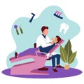 Dentist Examining Patient Tooth Doctor Dental Health Care Flat Illustration