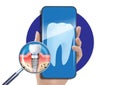 Dentist examining teeth on smartphone