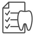 Dentist history line icon. Medical history vector illustration isolated on white. Stomatology document outline style