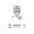 Dentist icon, Dental surgeon, doctor, therapist logo. Dental Care and Stomatology thin line art icons. Vector