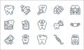 dentist line icons. linear set. quality vector line set such as gauze, cavities, payment, dental scaler, protection, location,