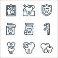 dentist line icons. linear set. quality vector line set such as teeth, toothache, dental care, floss, pills, dental floss, Royalty Free Stock Photo