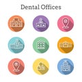 Dentist location icon set - dental images, dental building with