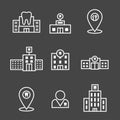 Dentist location icon set - dental images, dental building with