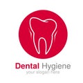 Dentist logo design template. Tooth symbol for Dental clinic or mark for dental hygiene. Circular red white design.