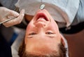 Dentist, mirror and child with teeth for cleaning and happy with healthcare at clinic or hospital. Dental, care and kid Royalty Free Stock Photo