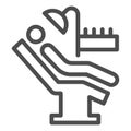 Dentist operational chair line icon. Orthodontist cabinet arm chair symbol, outline style pictogram on white background