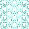 Dentist, orthodontics blue white seamless pattern with tooth line icons. Dental treatment. Health care, cute medical
