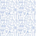 Dentist, orthodontics seamless pattern with line style icons. Health care background for dentistry clinic. Outline dental care, me
