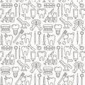 Dentist, orthodontics seamless pattern with line style icons. Health care background for dentistry clinic. Outline dental care, me