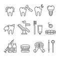 Dentist, orthodontics seamless pattern with line style icons. Health care background for dentistry clinic. Outline dental care, me Royalty Free Stock Photo