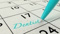 Dentist paper calendar entry and blue pen