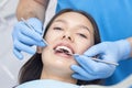 Dentist and patient in the dental office. Woman having teeth examined Royalty Free Stock Photo