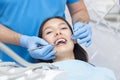 Dentist and patient in the dental office. Woman having teeth examined Royalty Free Stock Photo
