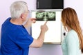 Dentist and patient discussing an x-ray. Royalty Free Stock Photo