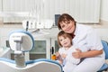 Dentist and patient smiling Royalty Free Stock Photo