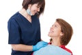 Dentist and patient smiling Royalty Free Stock Photo