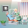 Dentist and patient woman in chair