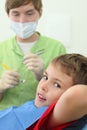 Dentist prepares to treat teeth of boy