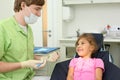 Dentist prepares to treat teeth of girl