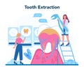 Dentist profession. Dentists in uniform treat tooth using
