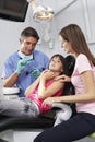 Dentist Reassuring Frightened Girl Before Check Up Royalty Free Stock Photo