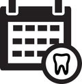 Dentist reception day icon on white background. Schedule an dentist appointment sign. Calendar page with tooth symbol. flat style